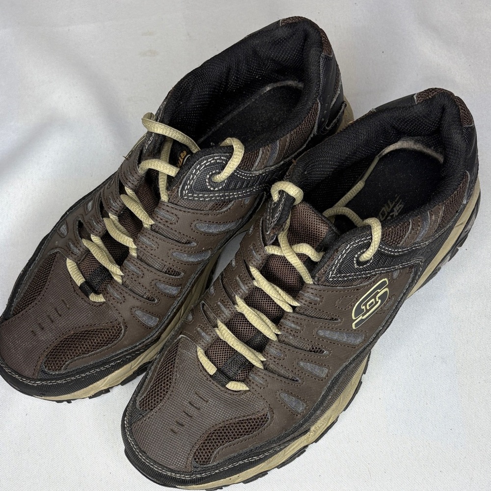 Skechers Men's Dark Brown After Burn Sneakers with Tan Accents